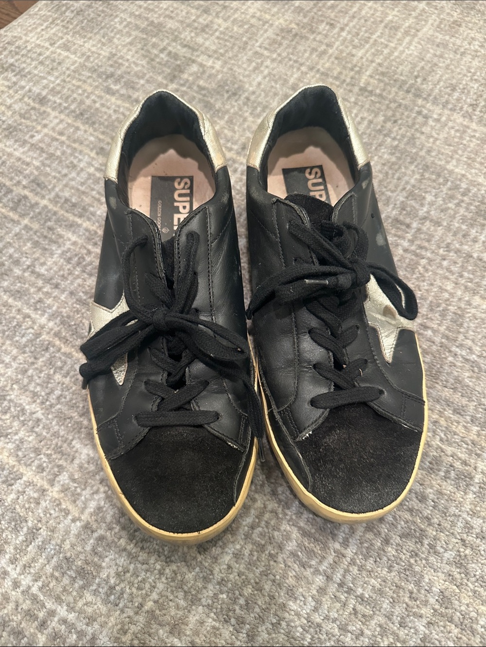Golden Goose Black Sneakers with Gold Star Accent